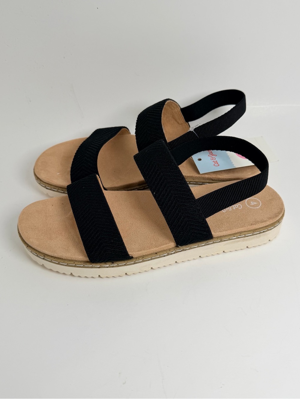 Cat & Jack Black Elastic Strap Platform Sandals with Cream Sole